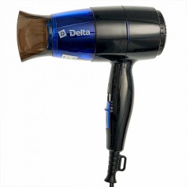 Фен DELTA DL-0907 черный с синим, 1400 Вт, складная ручка,2 режима мощности потока и температуры воздуха,защита от перегрева,функция «Холодный воздух»