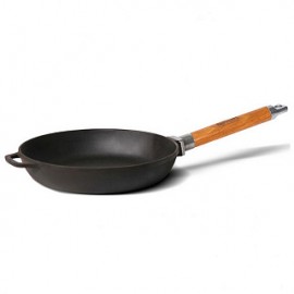 Сковорода 24 см чугунная "БИОЛ" со съемной деревянной ручкой без крышки 0124