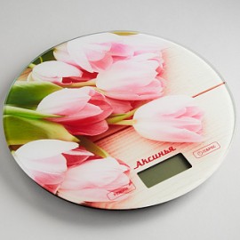 Весы настольные АКСИНЬЯ КС-6503 "Розовые тюльпаны" 5 кг,электрон,LCD дисплей,функ.измер.V жидкости