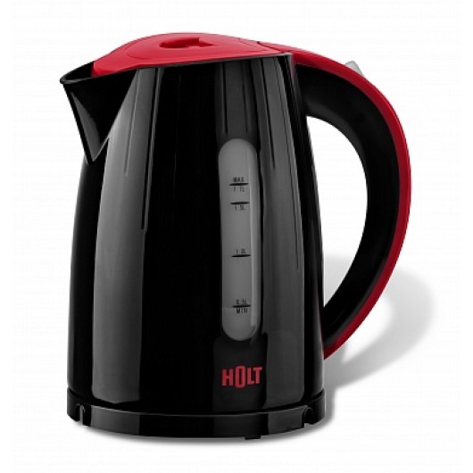 Электрочайник HOLT HT-KT-008 черный с красным, 2200 Вт,1,7л,съемный фильтр,нагревательный элемент из нерж.стали
